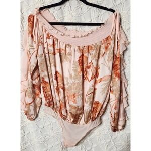 Free People Bodysuit Womens S Coral Lotus Flora Dressy Going Out Feminine Ruffle